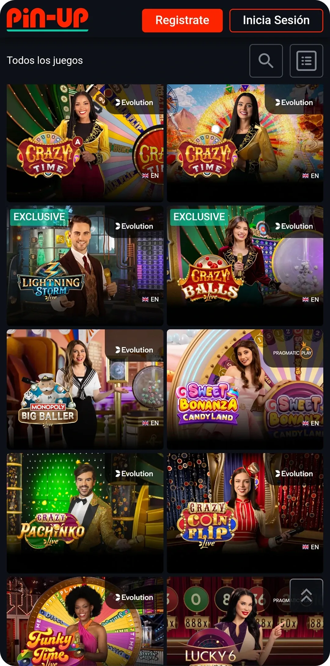 Casino en la aplicación Pin up