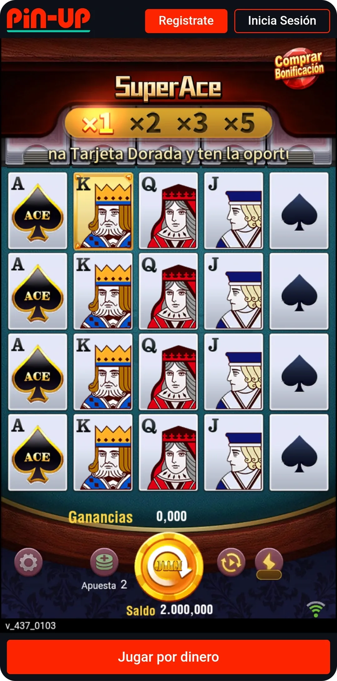 Juego de demostración en la aplicación del casino