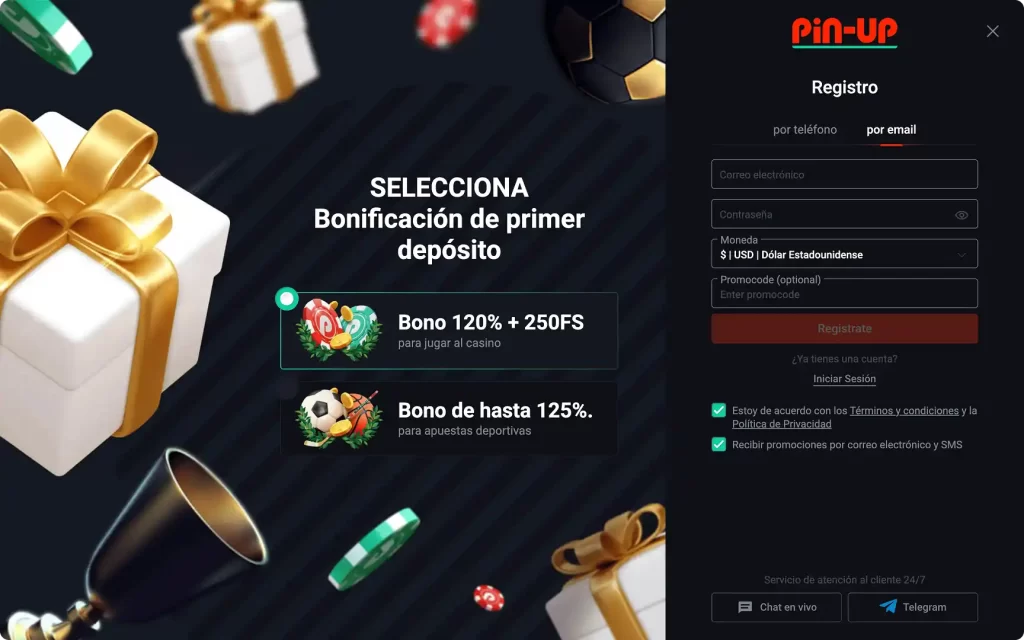 Pin up registro por email