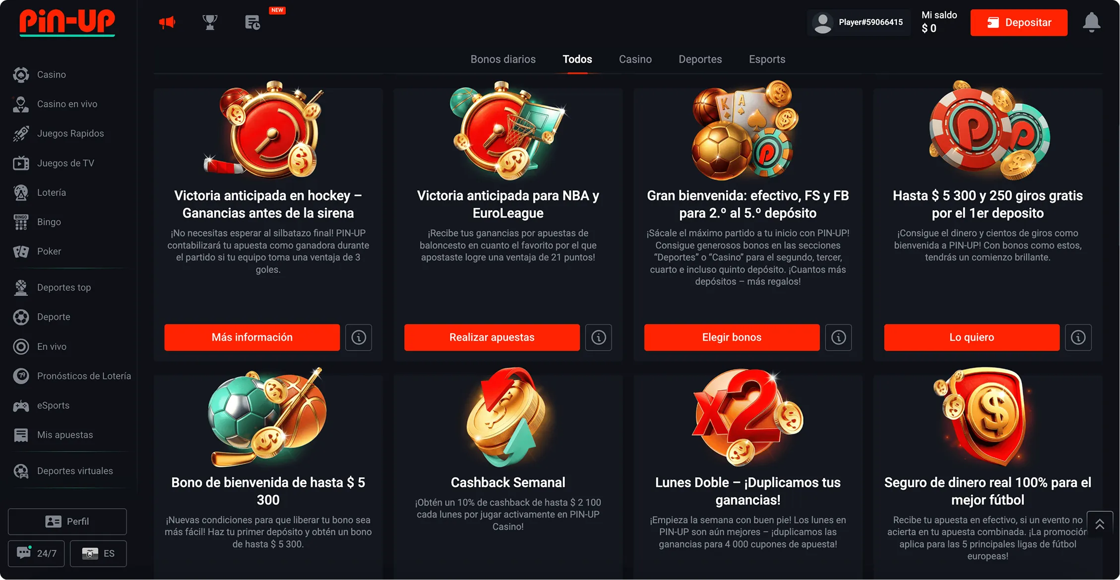 Bonos actuales pin up