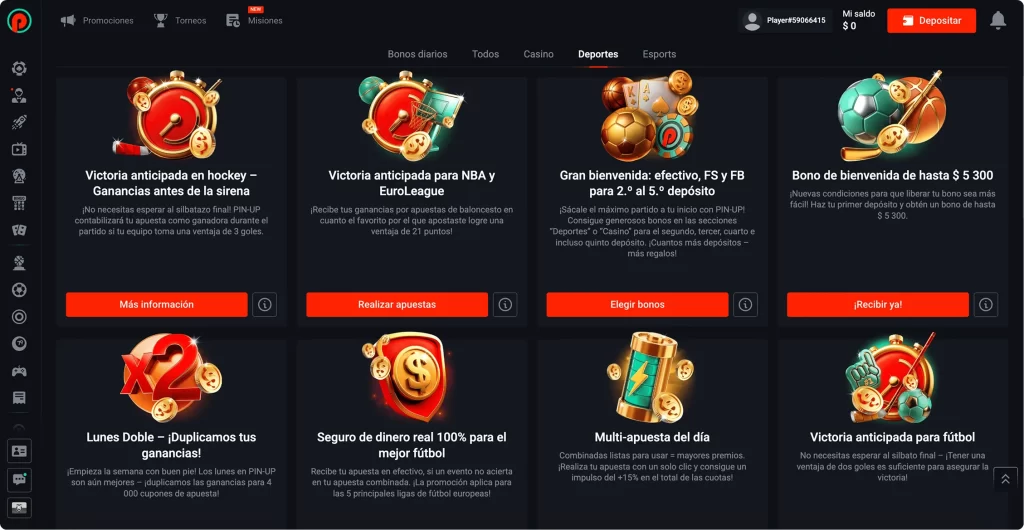Bonos de apuestas deportivas actuales pin up