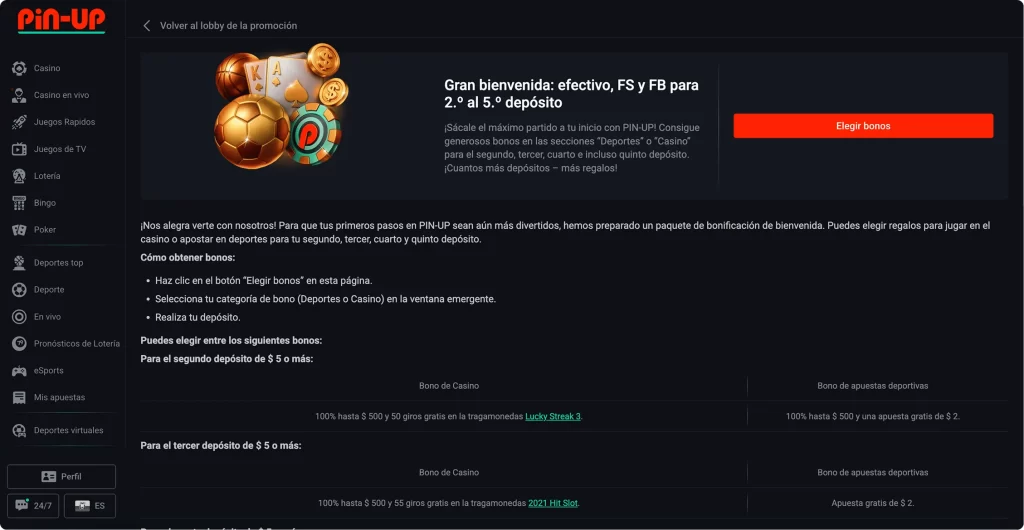 Bono de bienvenida para 2-5 depósito